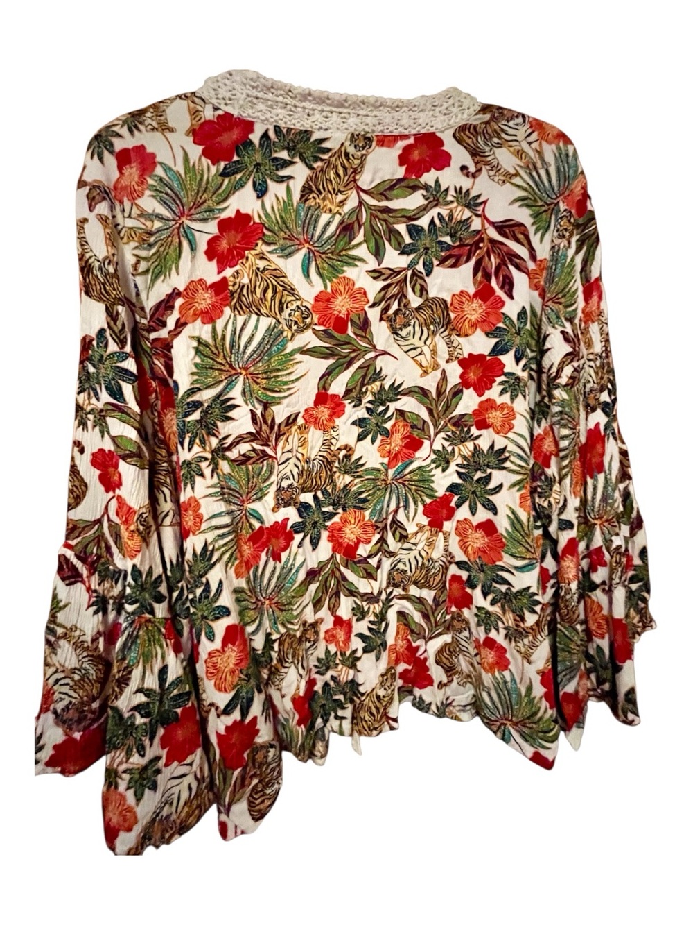 Jessica Simpson Cream Crochet-Trim Floral Tunic with Orange & Green Print - Picture 4 of 12